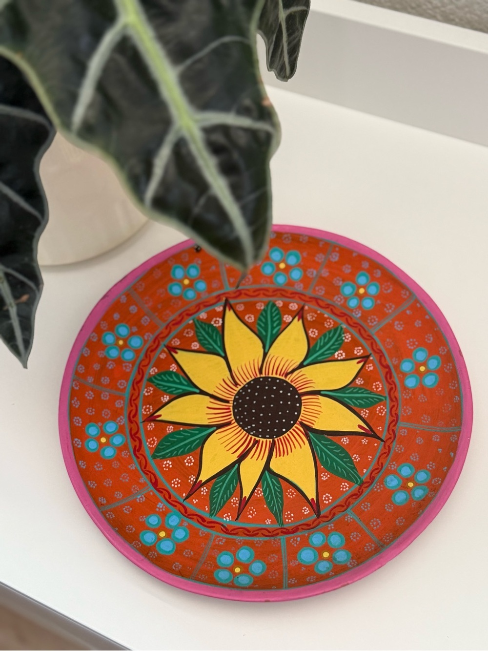 Signed Hand-Painted Sunflower Decorative Plate Wall Art